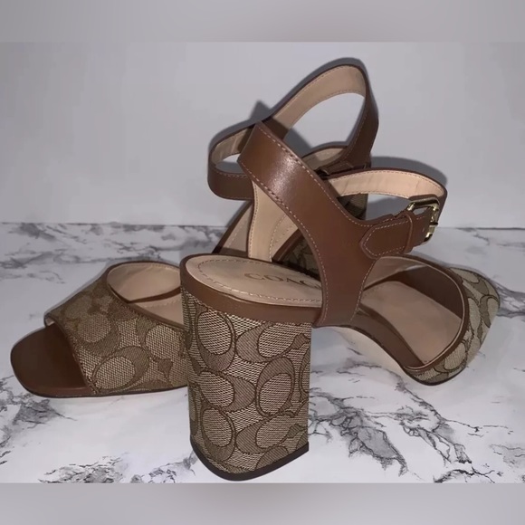 Coach Women Marla In Signature Jacquard Logo Sandals Block Heel Khaki Sz 10 NWB - Picture 6 of 12